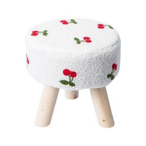 White Cherry Embroidered Stool